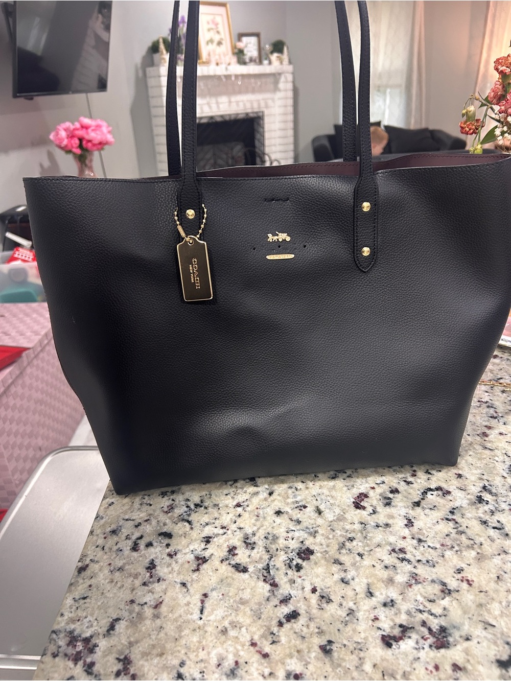 Coach Black Pebbled Leather Tote with Gold Hardware